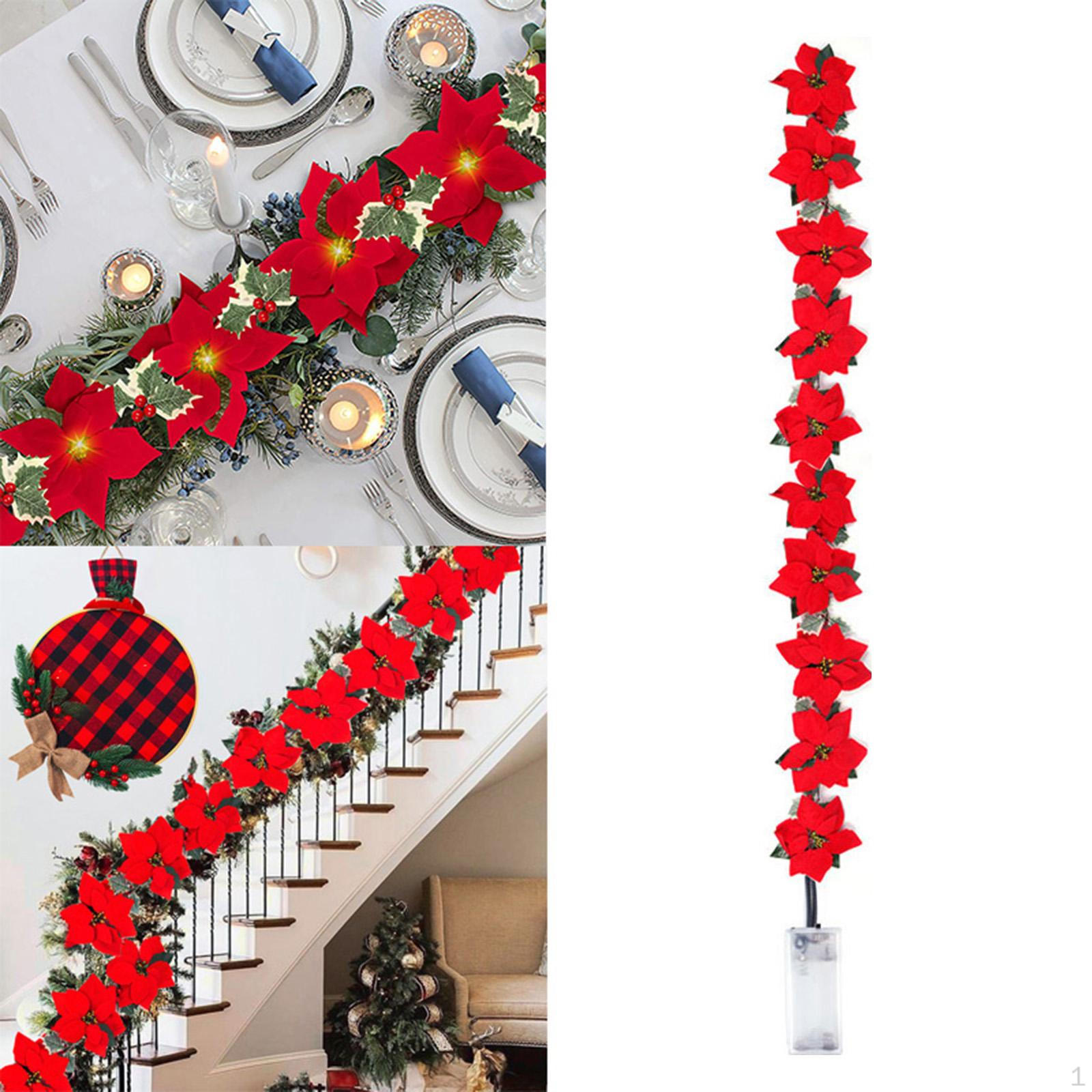 LED Tree Ornaments Christmas Poinsettia Flowers Indoor Garland 2m 10LED