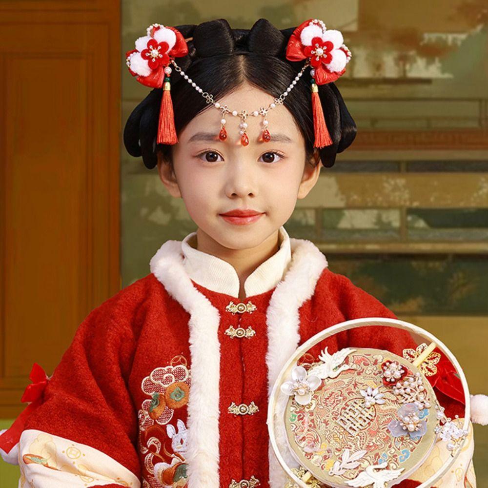Princess Chinese Style Red Barrettes Hanfu Headwear Ancient Style Hair Clip  Kids