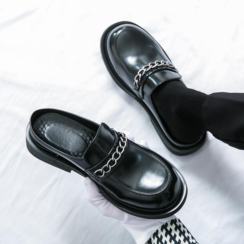 Pánské nazouvací mokasíny Kožené dřeváky Letní společenská obuv Nazouvací ležérní Bez paty Poloviční pantofle Párty obuv Silná podrážka Zvýšení výšky