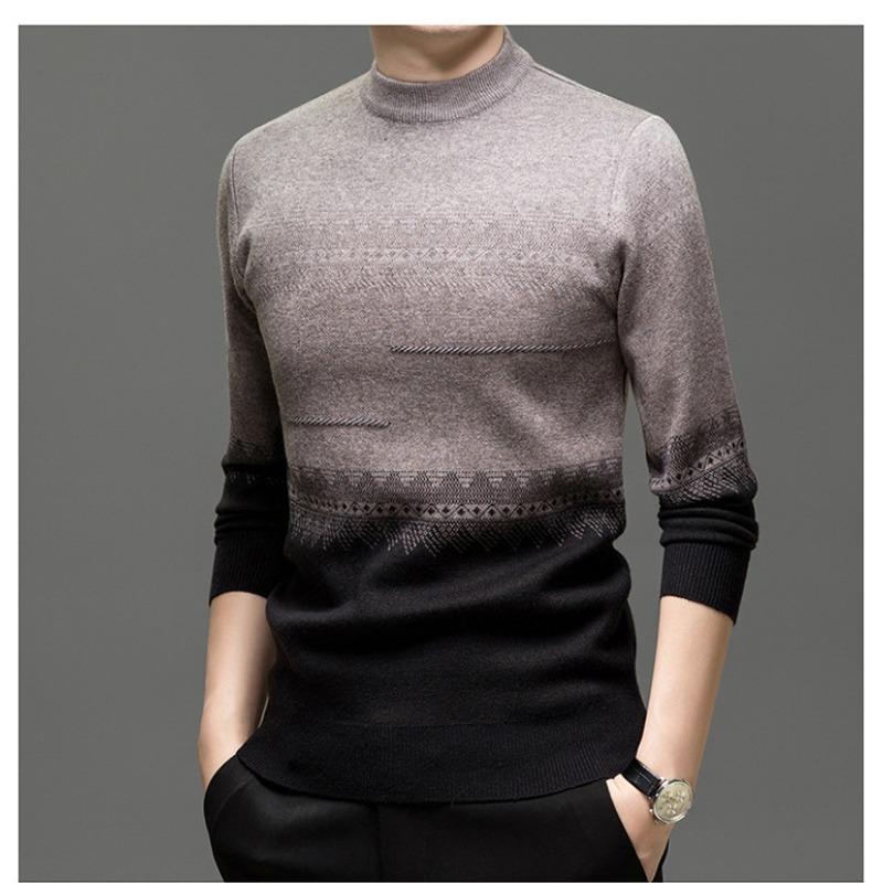 Men Round Neck Long Sleeve Mid Thickness Casual Knitted Sweater Pullover For Middle Aged Dad