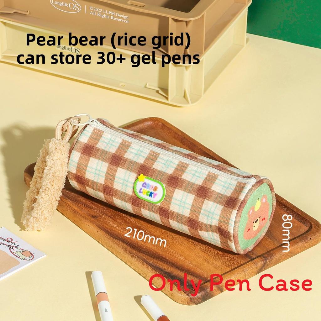 Cute Plush Handbag Stripe Cylindrical Pencil Case With Color Block Pattern For School Supplies