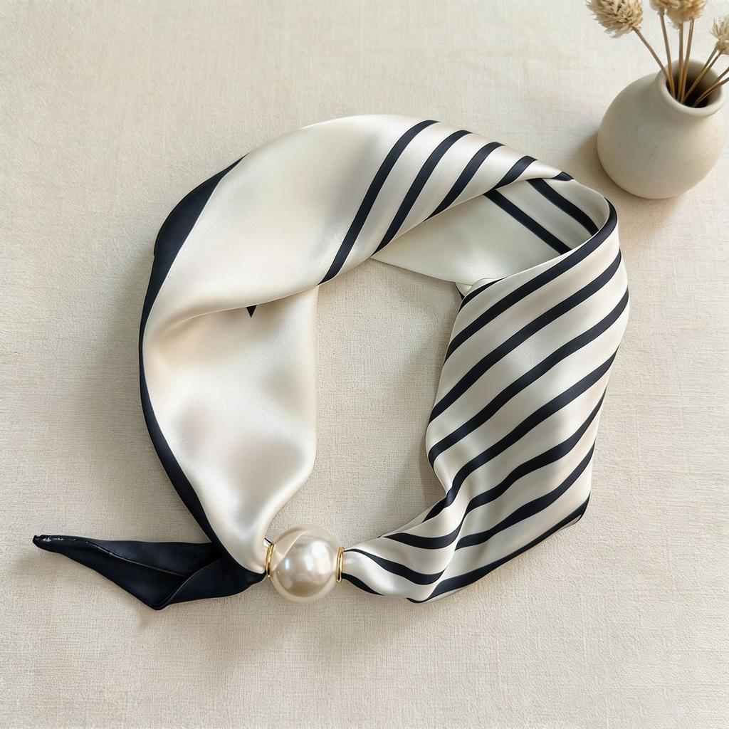 Scarf Magnetic Silk Collarbone Pearl Neck Scarf Thin Lazy Pendant Chain Buckle Bandana Handkerchief Foulards Femme Accesories