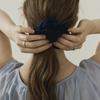 AUBARD Sheer Check scrunchy_Navy