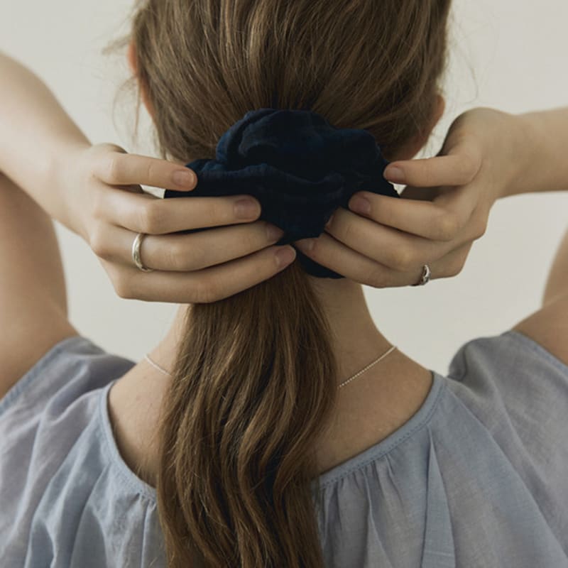 AUBARD Sheer Check scrunchy_Navy