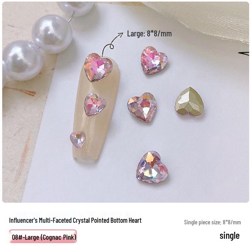 Heart Rhinestone Nail Art Accessories: Super Shiny Crystal Glass In Iridescent Peach, Small & Large Sizes