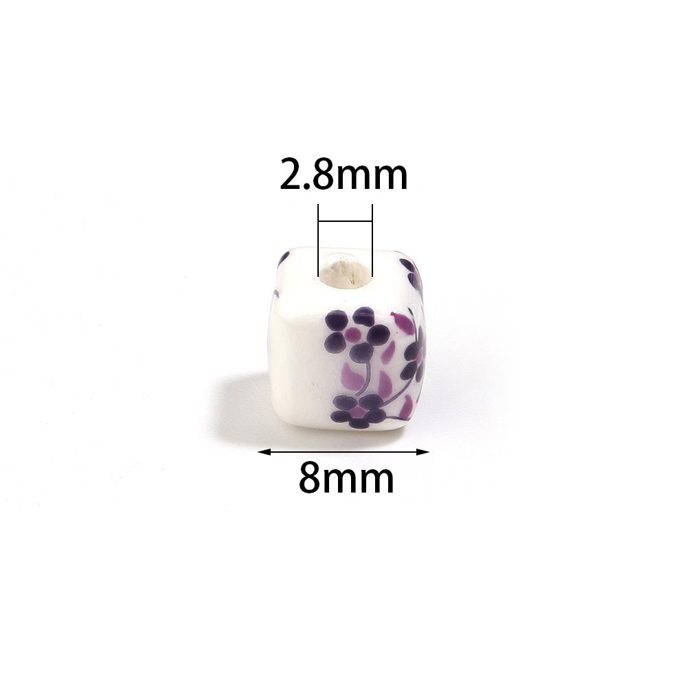 20pcs 8mm Flower Patterns Square Ceramic Beads Big Hole Porcelain Loose Beads For Jewelry Making DIY Bracelets Necklace Findings