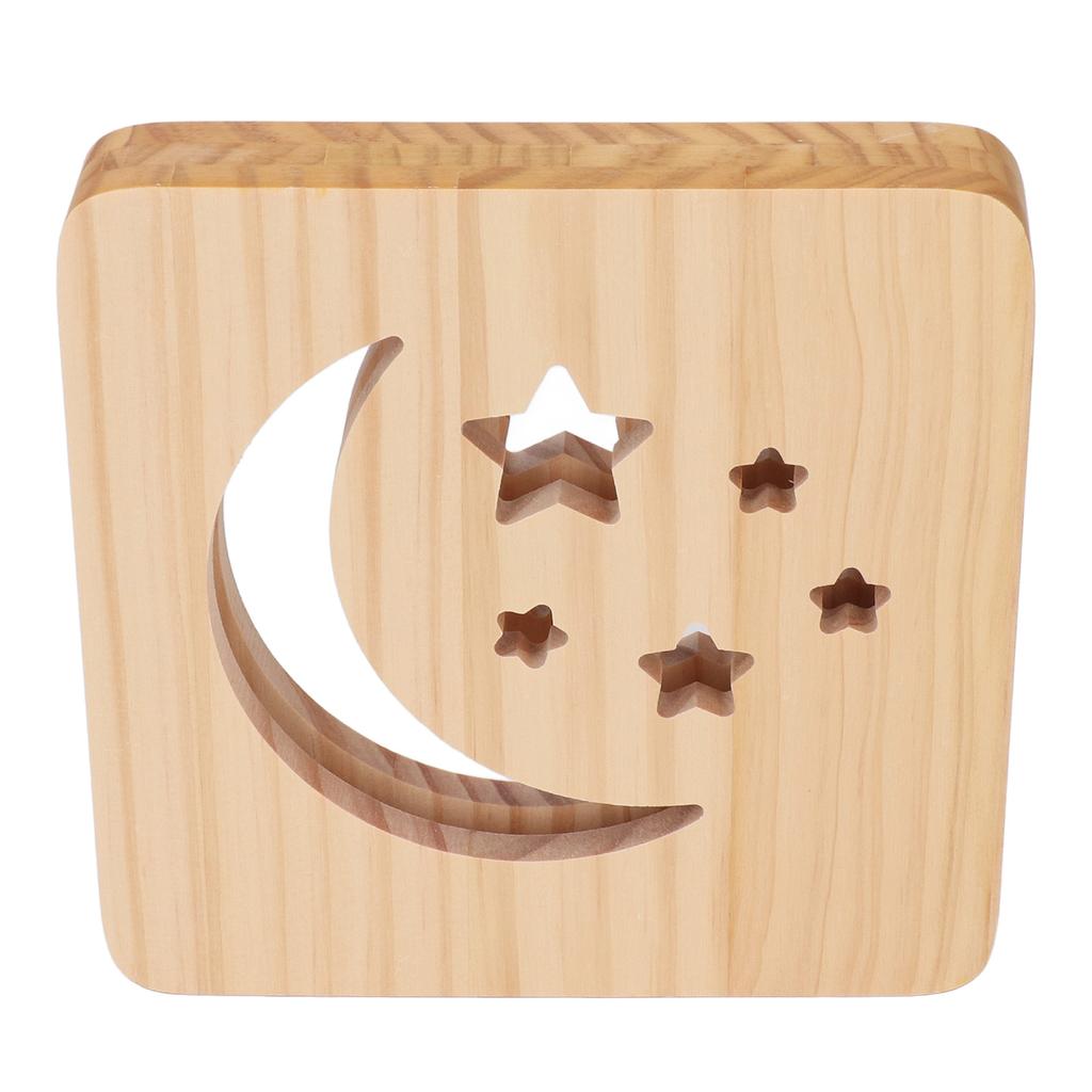 Wooden 3D LED Light Hollow Moon Star Pattern Eye Protection USB Power Supply Warm White Night Lamp f