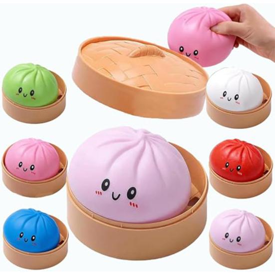 2 Stück Simulation gedämpfte Brötchen Spielzeug Stressabbau Kleine Teigtaschen Quetsch-Sensorisches Fidget-Spielzeug Langsam aufsteigender Stressball Dekompression Teigkugel Spielzeug