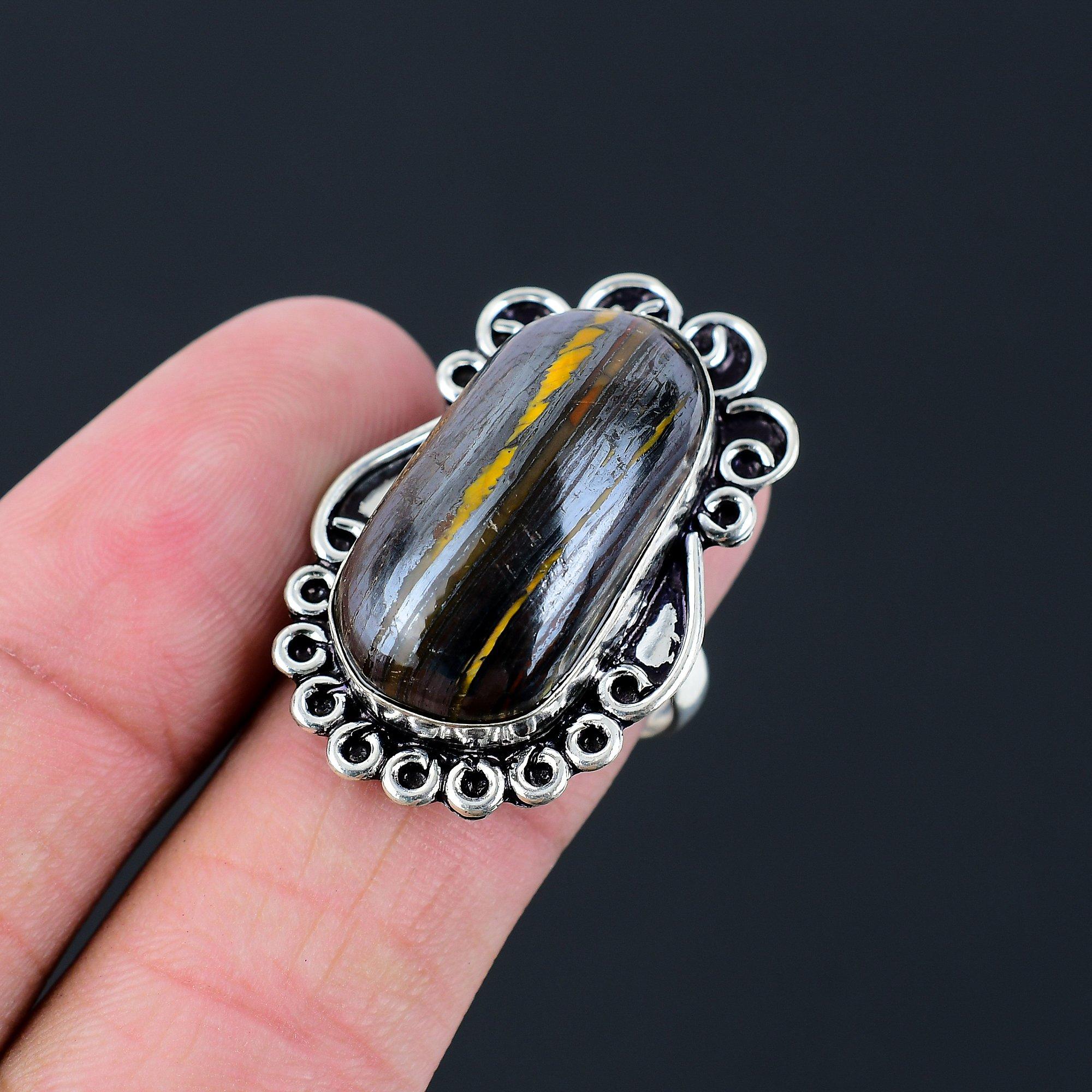 

Natural Iron Iron Tiger Eye Sterling Silver Boho Solitaire Ring Jewelry Size 8.5 8.5