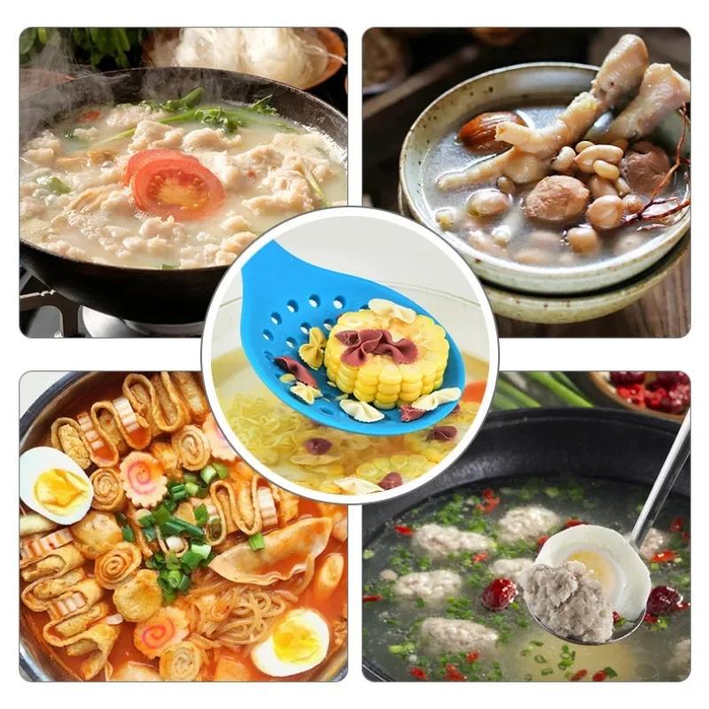Kochen Silikon Sieb Lebensmittel Antihaft Hitzebeständig Holzgriff Abtropfsieb Löffel Schaumlöffel Sieb Kochen Küchenwerkzeuge