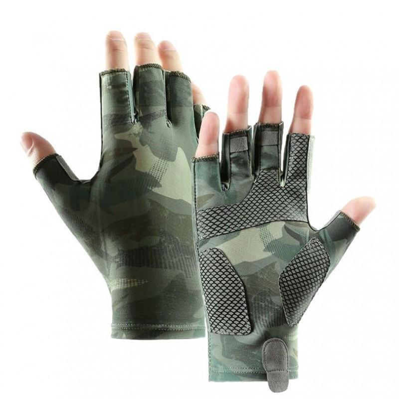 Men Women Fishing Gloves Outdoor UV Protection Anti Slip Breathable Ice Silk Half Finger Casting