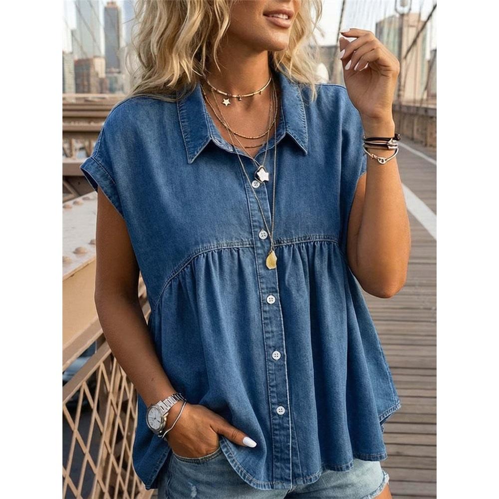 Fashion Women's Spring And Summer Comfortable Casual Commuting Imitation Denim Tops