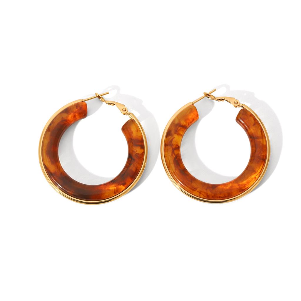 French Vintage Style Stainless Steel Hoop Earrings, Resin Earrings for Women, Elegant High-end Ear Jewelry, Niche Design