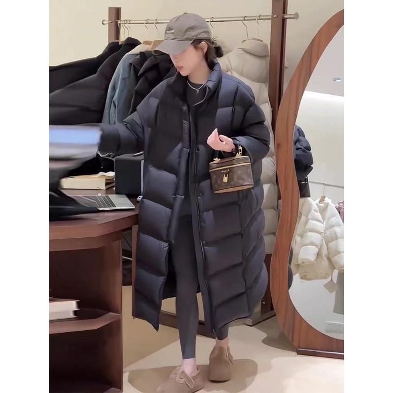 

Куртка с 90% пуха белой утки, новая дутая женская средней длины до колена, утолщенная зимняя теплая куртка от холода S (45 kg - 67.5 kg) чёрный