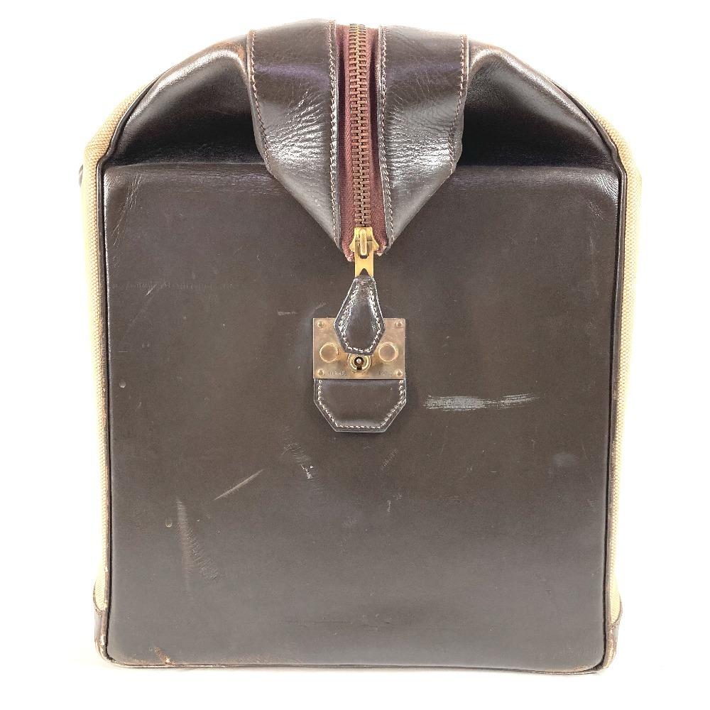 HERMES vintage Bags Travel Bag Duffle Bag Leather/Canvas Beige/Dark brown