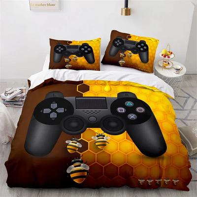 Honeycomb Gamepad Duvet Cover Cartoon Game Controller Comforter Cover Microfiber Geometric Bedding Set Full For Boys Girls Room