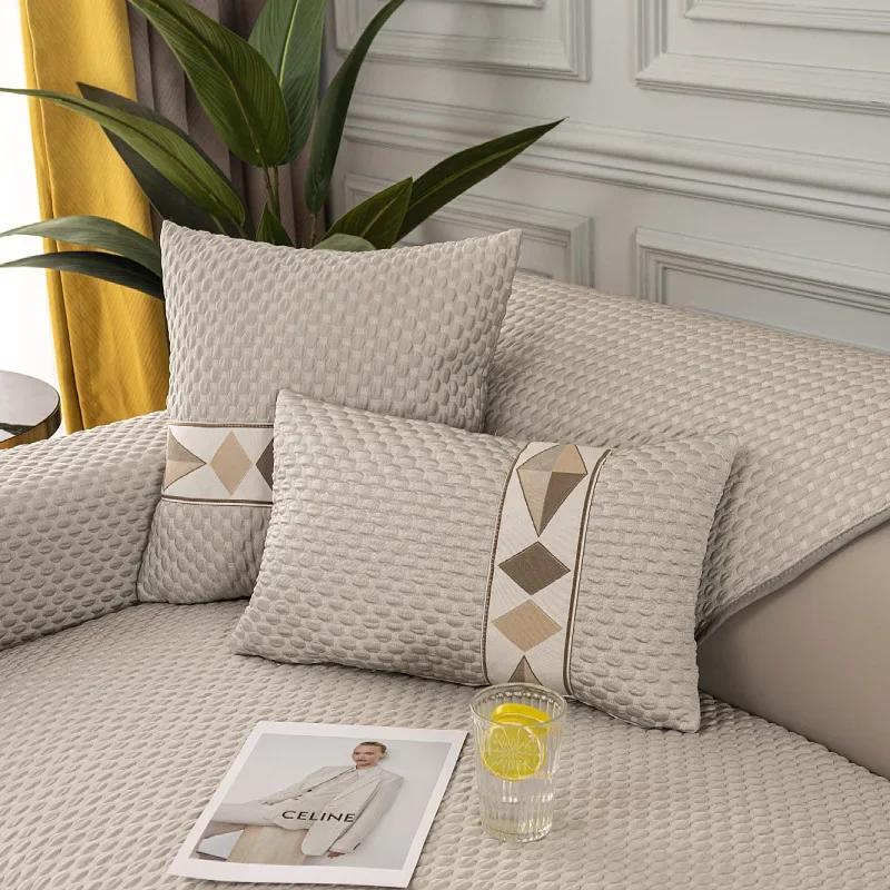 Summer Ice Silk Sofa Cushion Minimalist Polka Dot Solid Color Couch Cushion Comfortable Dustproof Breathable Non Slip Sofa Towel