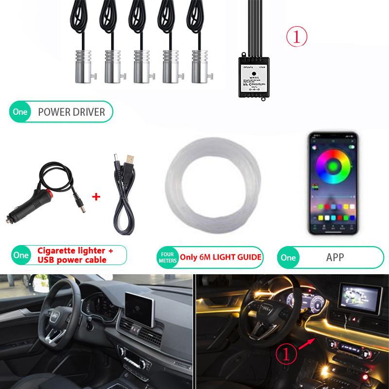 LED Car Interior Ambient Light RGB Fiber Optic Lighting Kit W/ USB APP Music Control Neon Auto Atmosphere Decorative Lamp Strips
