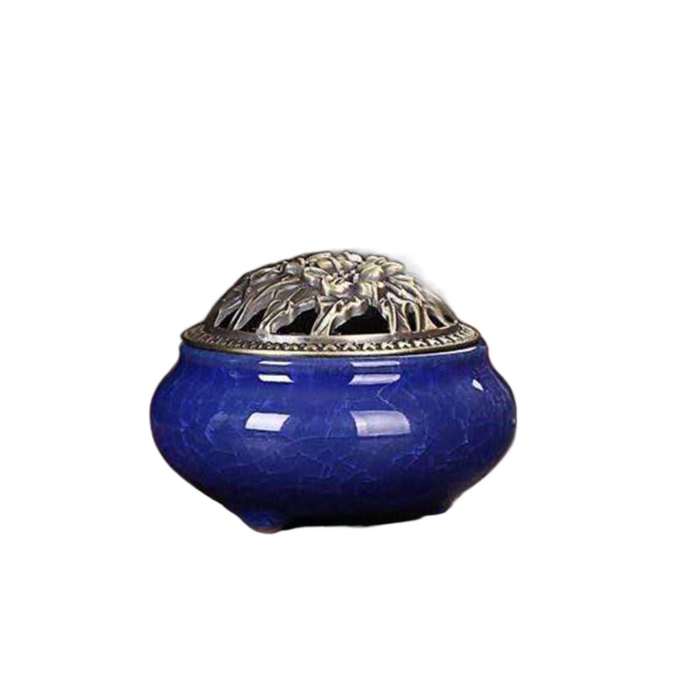 New Ceramic Incense Burner Copper Cover Ice Crack Incense Plate Antique Alloy Sandalwood Stove Home Decoration