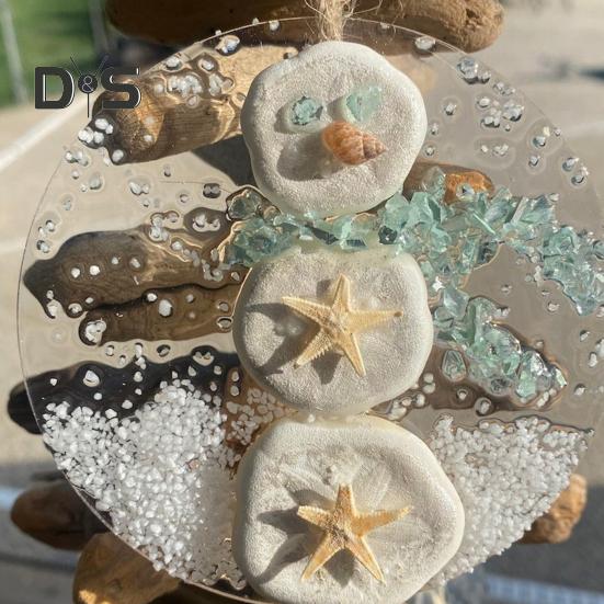 Küsten-Weihnachtsschmuck, hängende Seeglasstücke, Lichtfänger, Strandglas, Sonnenfänger auf Acrylkreis für Fenster, Baumdekoration