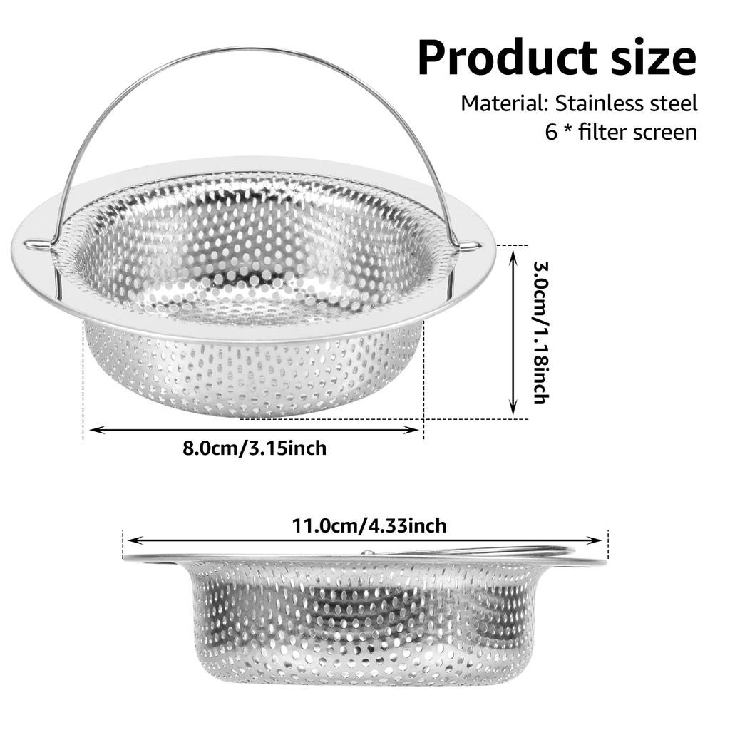 6Pcs Stainless Steel Stainless Steel Sink Filter Kitchen Sewer Strainer Fine Mesh Floor Drain Hair Waste Garbage Filter Basket
