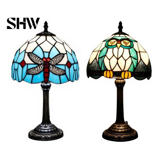 Vintage Dragonfly Bedside Lamp Tiffany Stained Glass Table Lamp, Blue Night Light, Artistic Home Decor Light Decorative Atmosphere for Bedroom Living