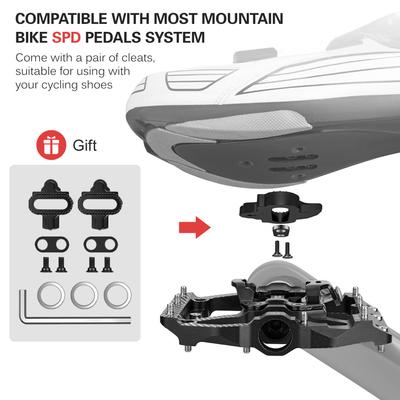 MTB Pedal with Dual Platform MultiUse Cycle Pedals with Cleats Replacement For SPD Mountain