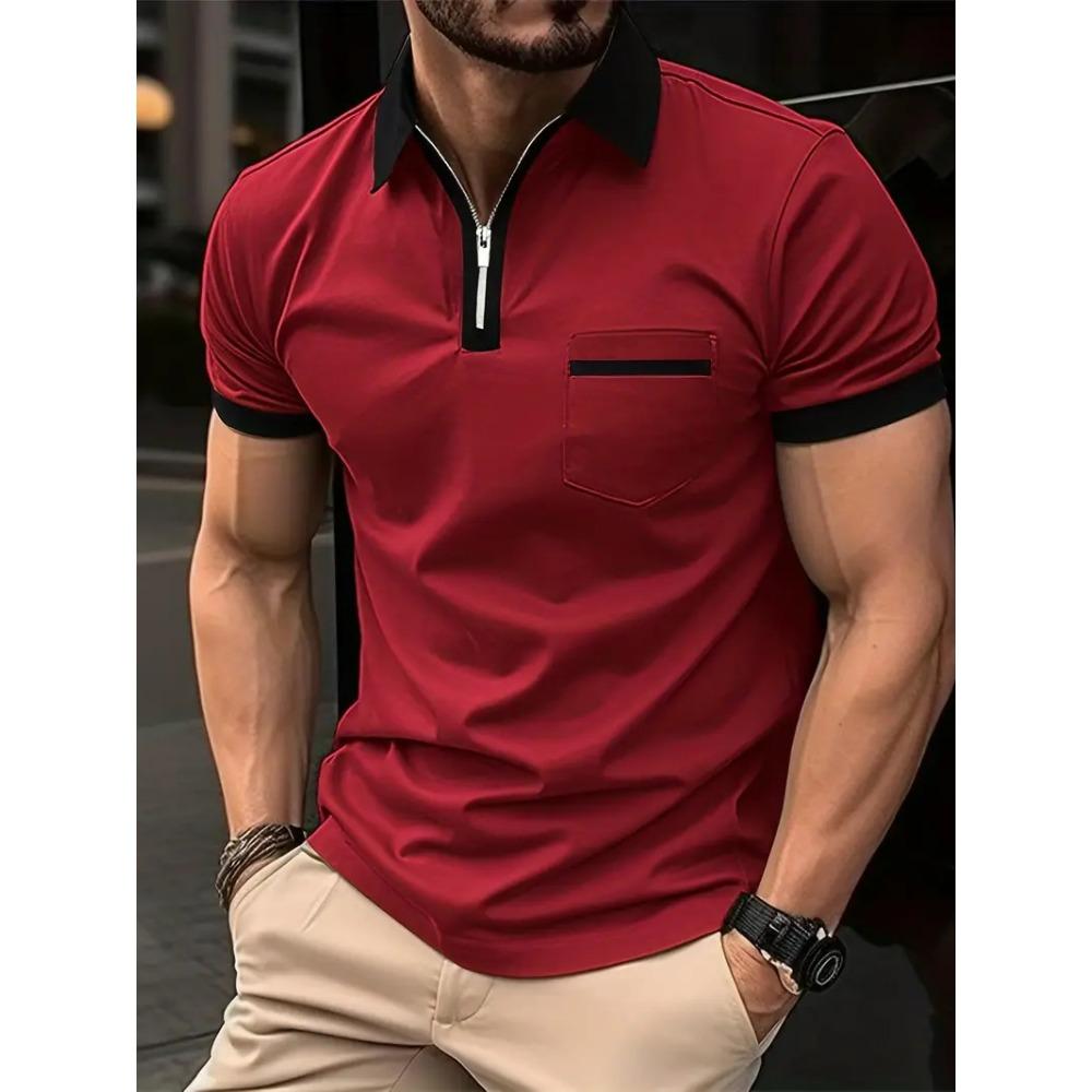 Men's Casual Chest Pocket Short Sleeved T-shirt Polo Shirt