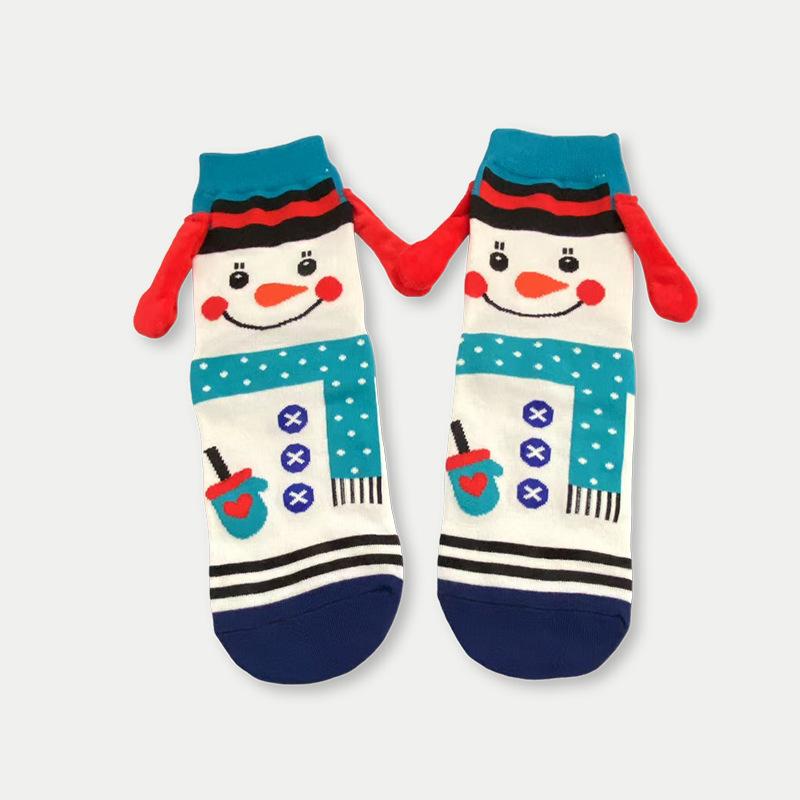 Creative Christmas Magnetic Couple Socks Funny Hand In Hand Design Stockings Red Cotton Mid-calf Unisex Japanese Style Cute Sock