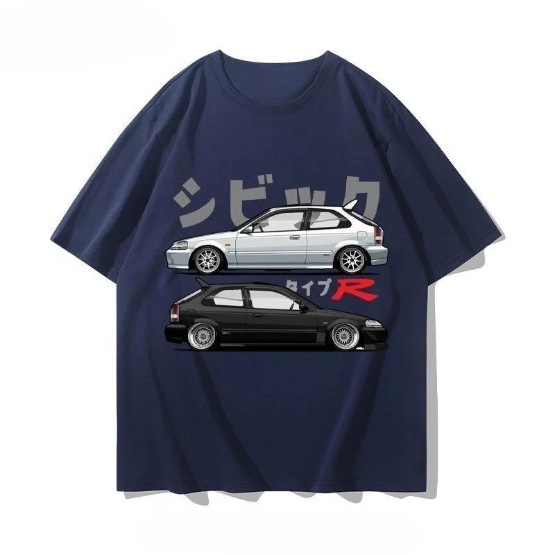 Honda Civic Type R EK9 "Stock & Stance" JDM Oversized Navy T-Shirt | Car Enthusiast Unisex Streetwear Tee
