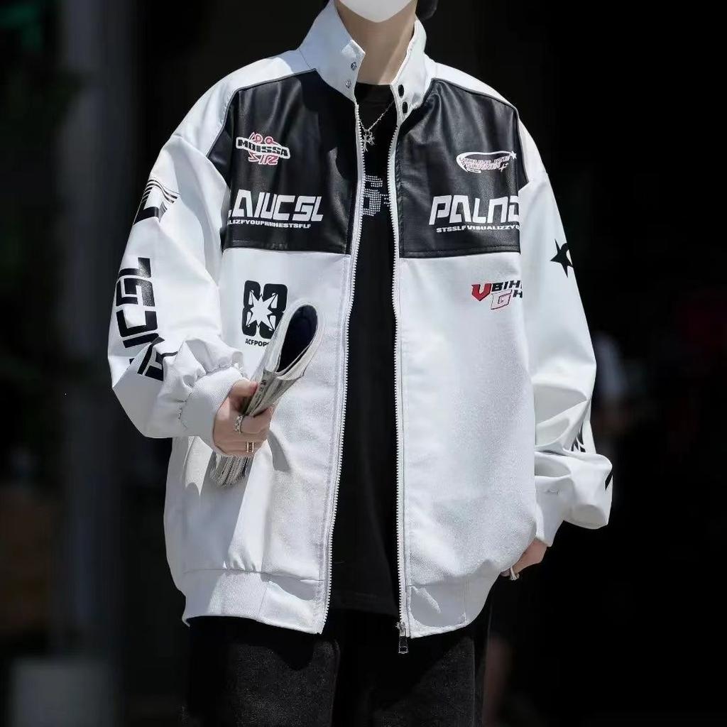 Hip-hop American stand-up collar jacket trendy brand autumn and winter street fried street locomotive leather jacket men's and women's ruffian hands