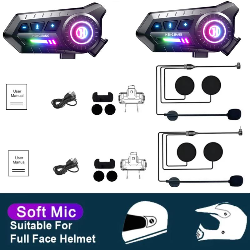 KEBIDUMEI 1/2x Motorcycle Headset Helmet BT6.0 Moto Earphone Motorbike HandsFree Call IPX7 Waterproof 1000mAh With Ambient Light