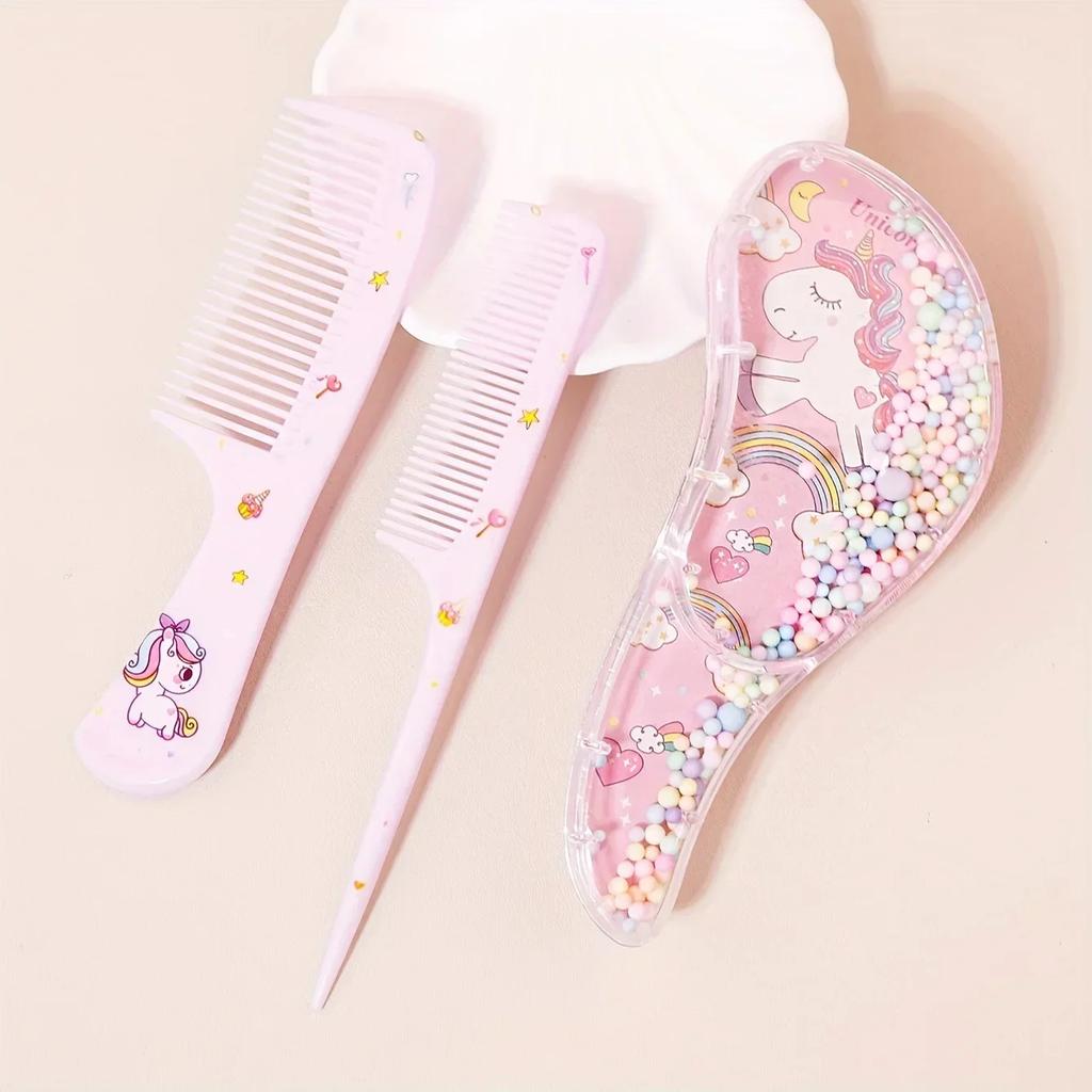 3 Unicorn and Rainbow Hair Comb Sets with Colorful Beads, Suitable for All Hair Types, the Perfect Gift for Young People