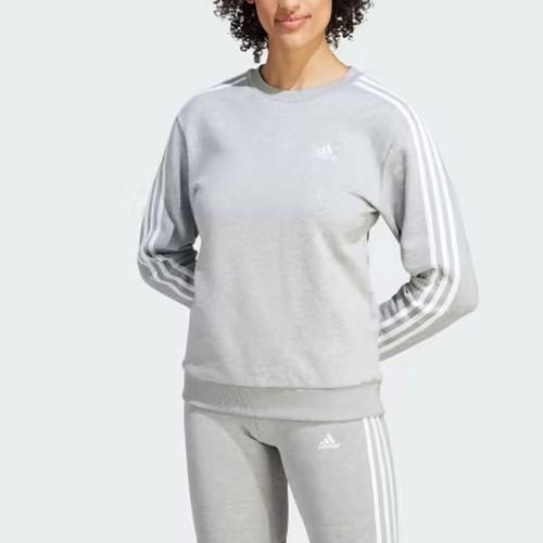 Adidas Striped Crewneck Casual Long-sleeve Sweatshirt for Women, Grey