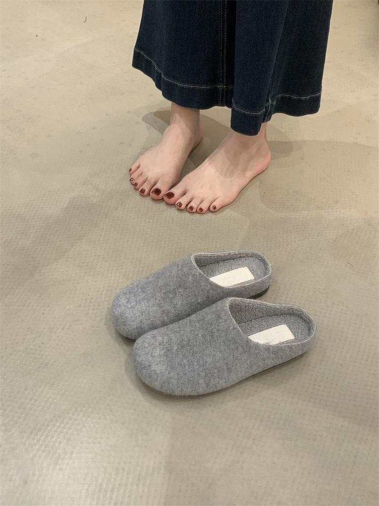Thick-soled velvet Birkenstocks with one foot and fluffy slippers for women to wear autumn and winter Birkenstocks