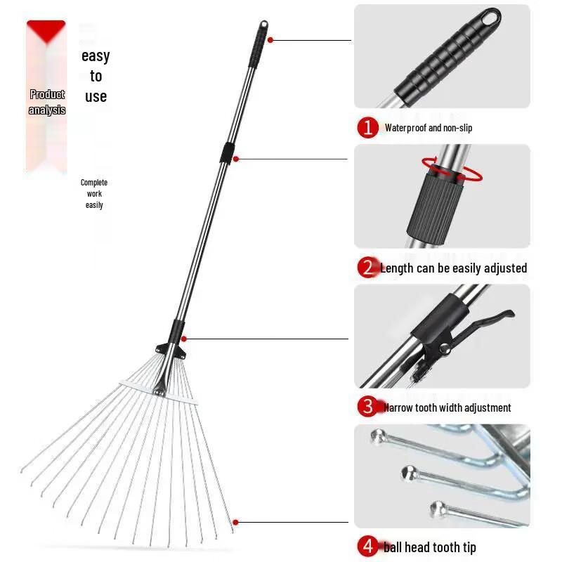 Adjustable Stainless Steel Wire Lawn Rake