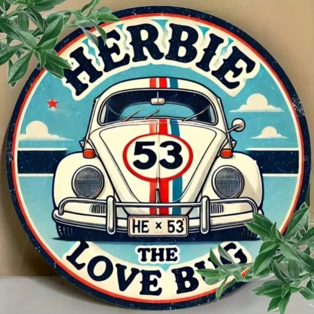 

Charming Vintage Herbie Love Bug Metal Sign Retro Flat Wall Art for Garage Bar Cafe Decor 20x20 разноцветный
