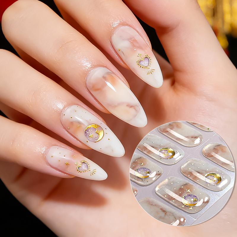 No-bake gel nail sticker waterproof Chinese wind lion explosion flash bronzing full curing gel nail sticker full sticker
