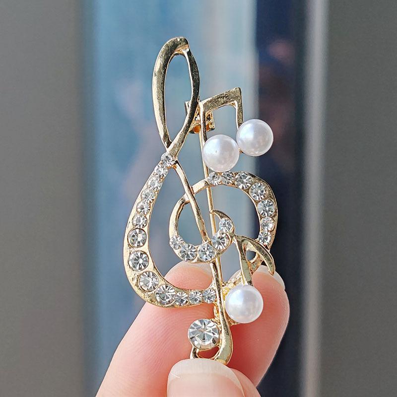 Broche pour Femmes Élégante Note de Musique Pendentif Perle Bijoux Broche Note de Musique Mode Tempérament Décoration Robe Accessoires