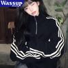 WASSUP FANTASTISCHE Damen Freizeit-Strickjacke mit Streifen und Stehkragen