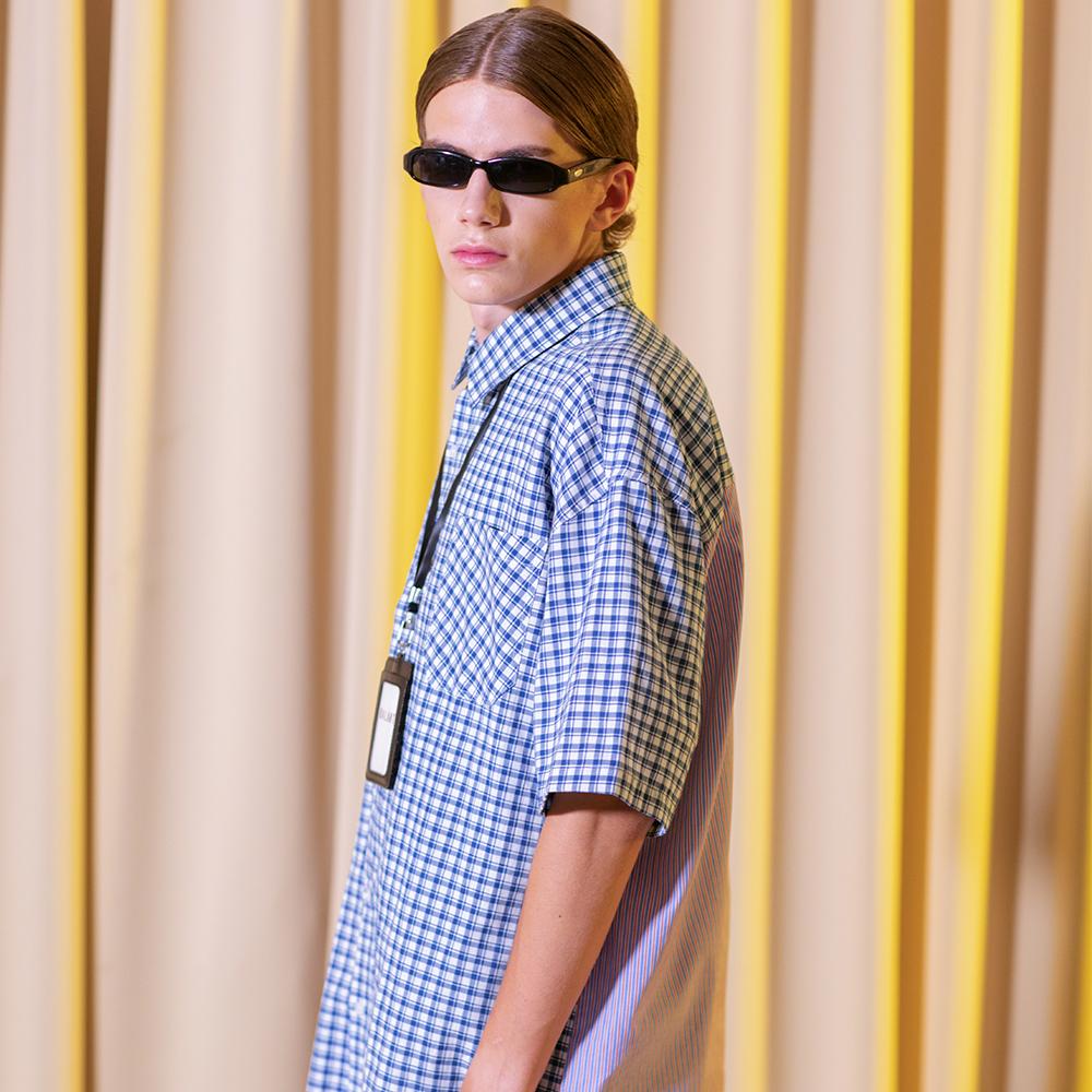 Valant Gingham Check Double Pattern Shirt - Navy Type Check/(One) Free