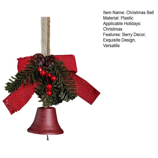 Christmas Bell Decoration Bowknot Decor Hanging Decorative Bell with Pine Branches Red Fruits Indoor Outdoor Ornament