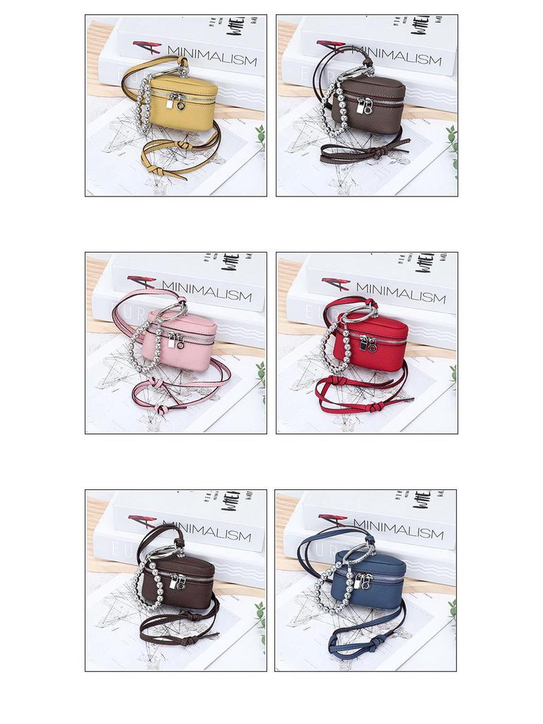 Top Grain Cowhide Bag Charm: Compact Coin Purse & Earphone Holder with Lanyard