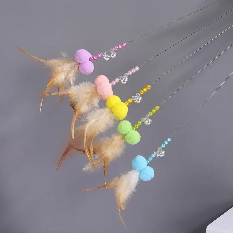 

Cat Toy Cats Feather Toy Steel Wire Cat Toys with Bell Stick Scratch Bite Feather Toys for Cats Teaser Stick Ball Pet Products
