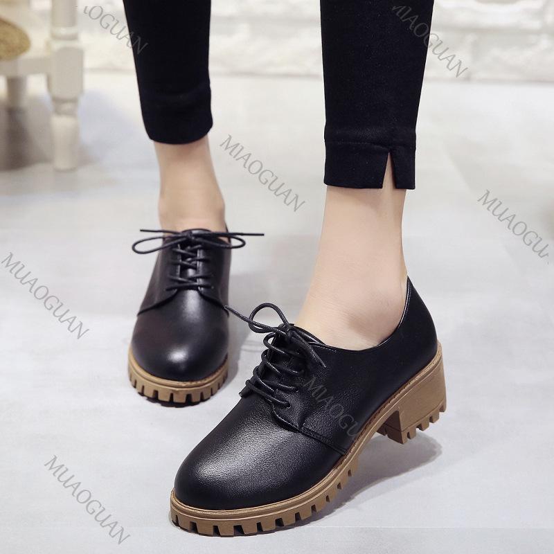 Fashion Spring Auutmn Women Pumps Thick Bottom Casual Shoes Solid Color Lace Up Heels for Women Pu Leather Chunky Middle Heeled Shoes