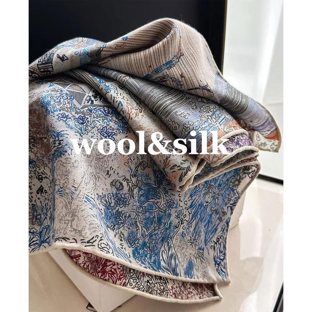 Fashion 82% Wool 18% Real Silk Scarf For Women Shawls Wraps Foulard High Quality Scarves Pashmina Female Hijab Bandana Bufanda
