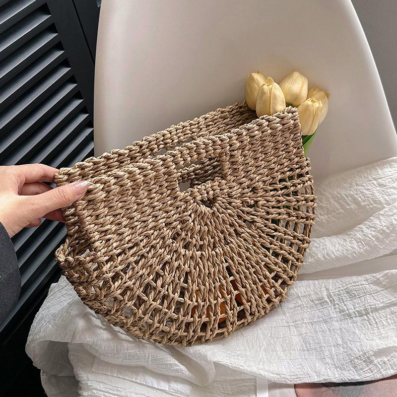 Yogodlns Bohemian Large Capacity Beach Bag Women's Straw Bag Stylish Handbag Natural Grass Hand Woven Designer Female Basket Shoulder Bag