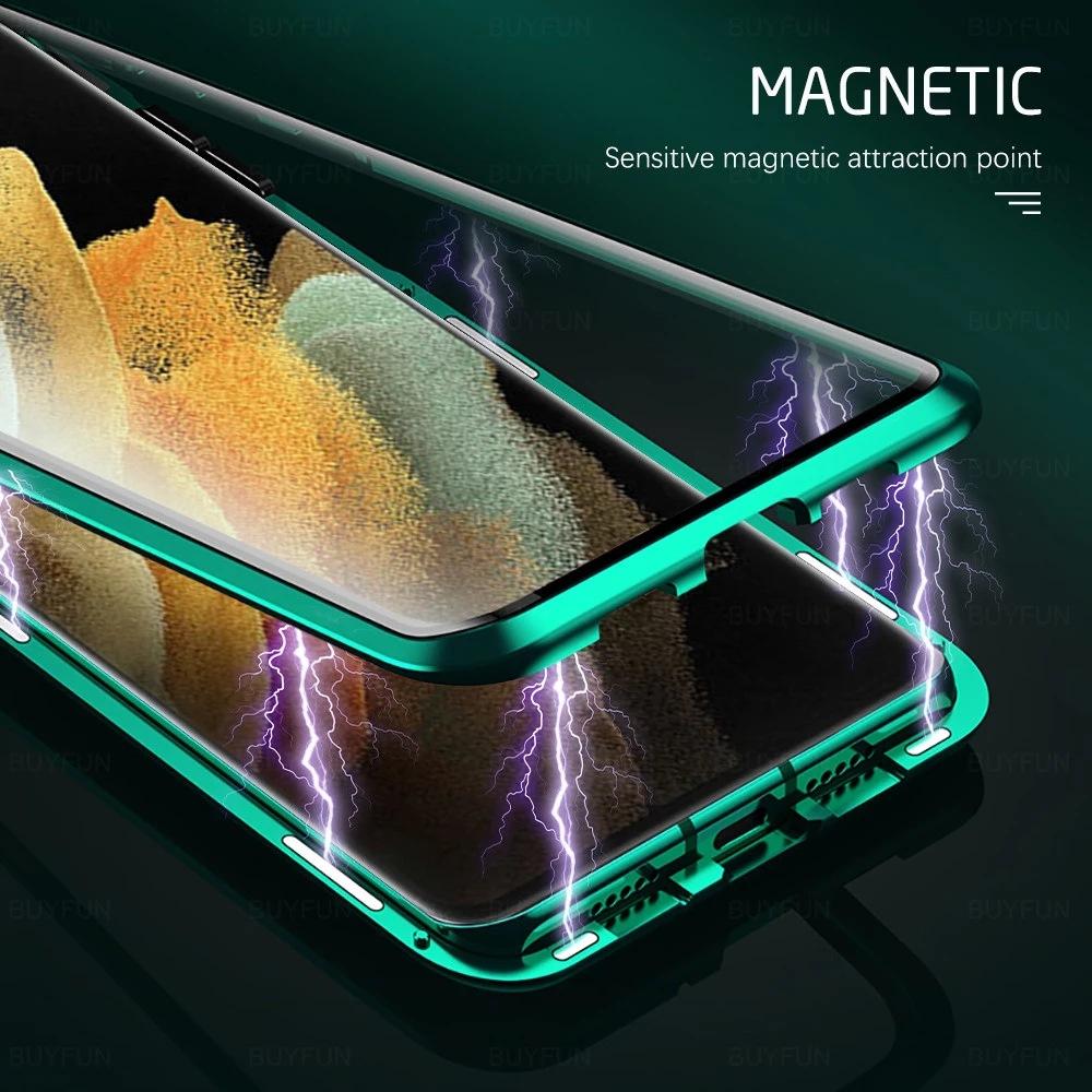 Suitable for Samsung S21 S21FE S22 Plus Metal Frame Double-sided Glass High Definition Shell Protective Case Wan Magnetic King
