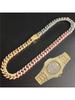 12mm Tennis Necklace +baguette Watch+bracelet Combo Sets Hip Hop Chain Iced Out Bling Paved Rhinestones For Men Women Jewelry