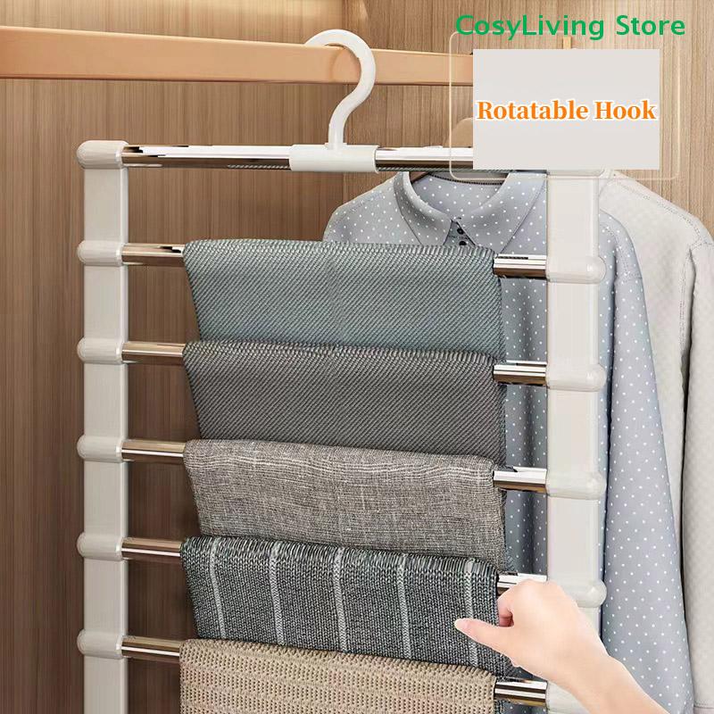 Stainless Steel Foldable Trouser Rack Magic Pants Hanger Space Saving Ladder Hangers Closet Organizer For Wardrobe